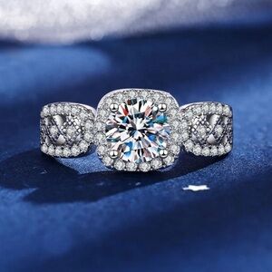 One Carat Diamond Moissanite Silver Engagement Wedding Ring